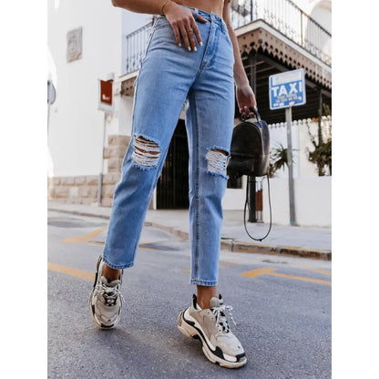 Trendy Ripped Straight-Leg Jeans-1