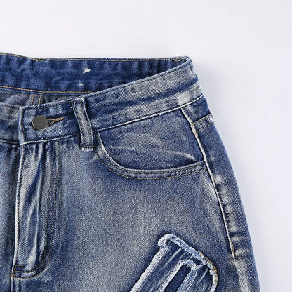 Alphabet Detail Straight Jeans-1