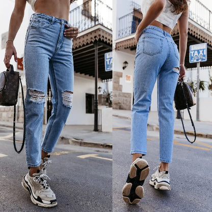 Trendy Ripped Straight-Leg Jeans-1