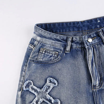 Gerade Jeans mit Alphabet-Detail-1