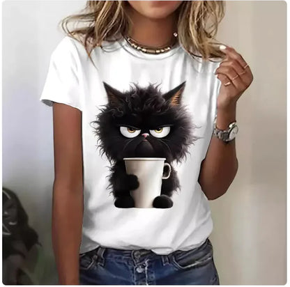 T-Shirt mit verspielter Katzen-Grafik für Damen-1