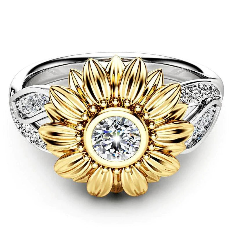 Sparkling Silver Sunflower Ring-1