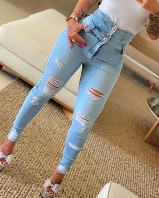 Schicke High Waist Distressed Jeans-1