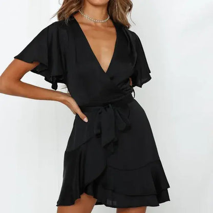 Chic Summer V-Neck Ruffle Dress-1