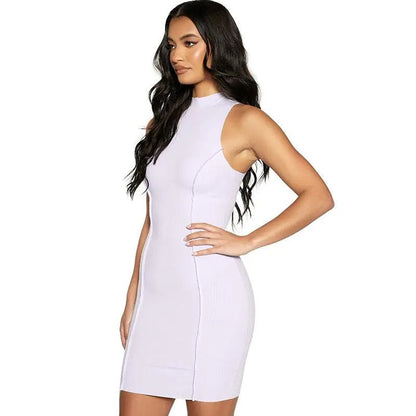 Chic Ribbed Halter Mini Dress for Women - 1 - ModaFamilies