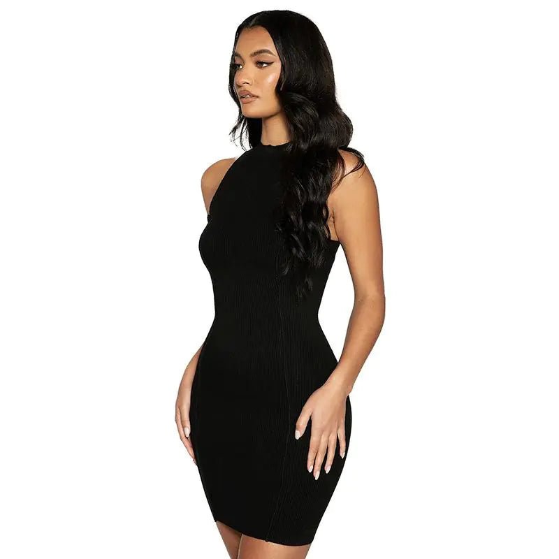 Chic Ribbed Halter Mini Dress for Women - 1 - ModaFamilies