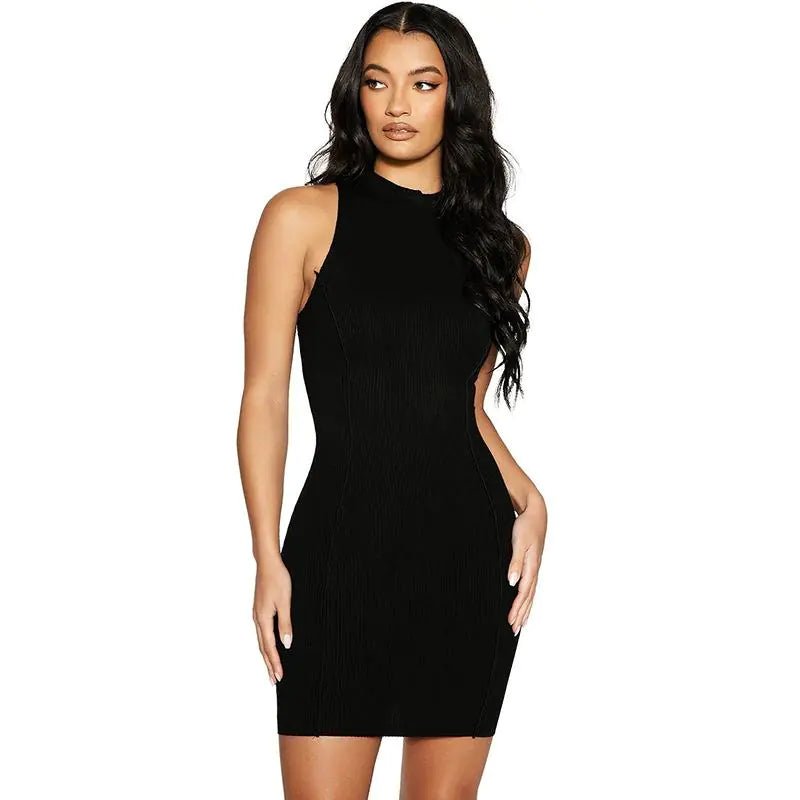 Chic Ribbed Halter Mini Dress for Women - 1 - ModaFamilies