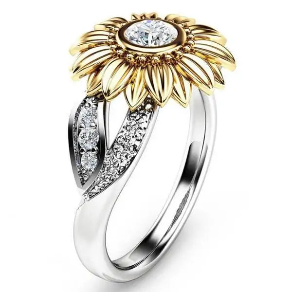 Sparkling Silver Sunflower Ring-1