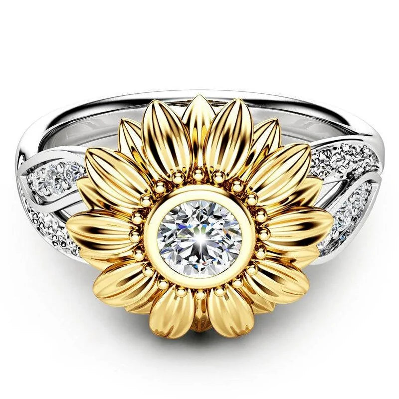 Sparkling Silver Sunflower Ring-1