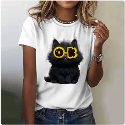 T-Shirt mit verspielter Katzen-Grafik für Damen-1